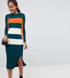 Asos Design Tall Oversized Rib Dress In Block Stripe - Multi