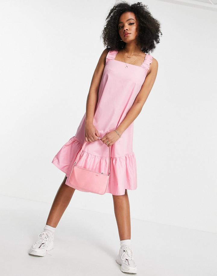 Qed London Sleeveless Cotton Poplin Midi Dress In Pink