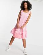 Qed London Sleeveless Cotton Poplin Midi Dress In Pink