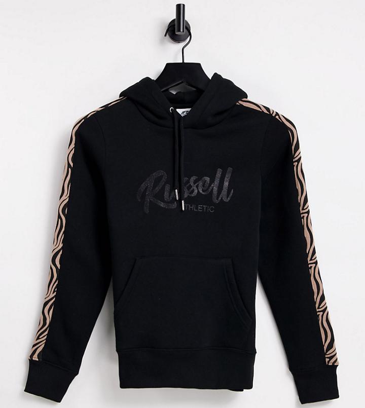 Russell Athletic Animal Print Pull Over Hoodie In Black