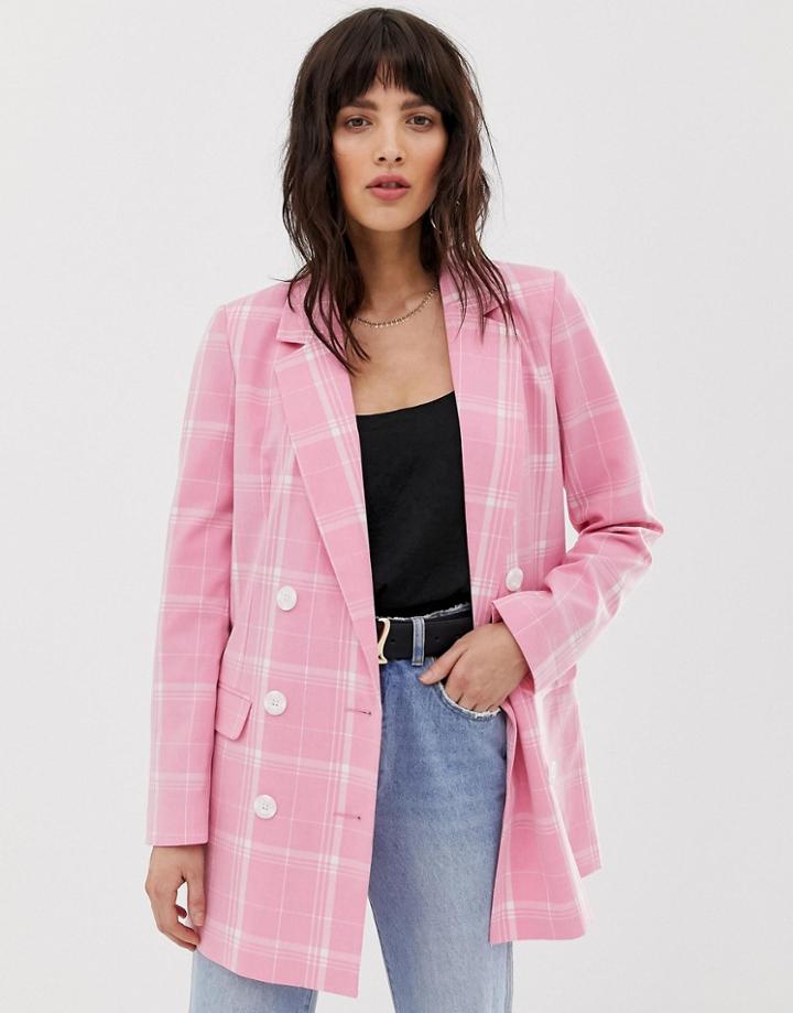 Vero Moda Bright Check Double Breasted Blazer-multi