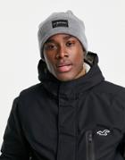 Hollister Label Logo Rib Knit Beanie In Gray