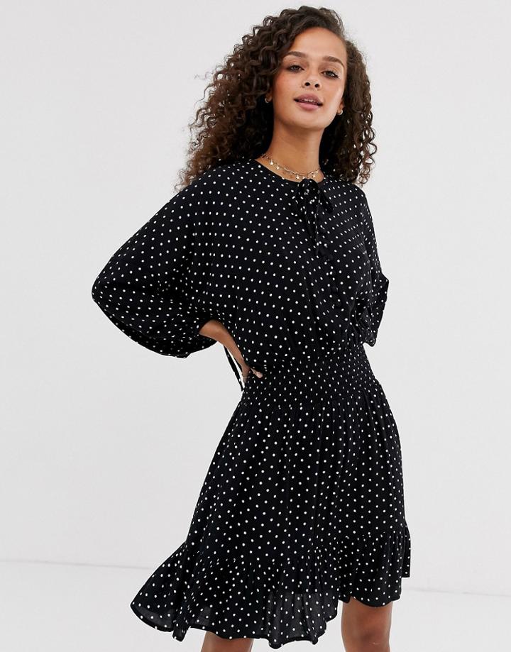 Asos Design Mini Dress With Elasticated Waist In Mono Spot - Multi