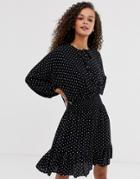 Asos Design Mini Dress With Elasticated Waist In Mono Spot - Multi