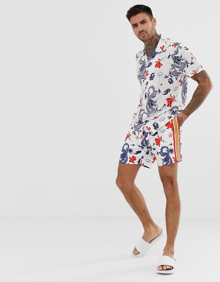 Asos Design Two-piece Regular Fit Dragon Placement Shirt - White