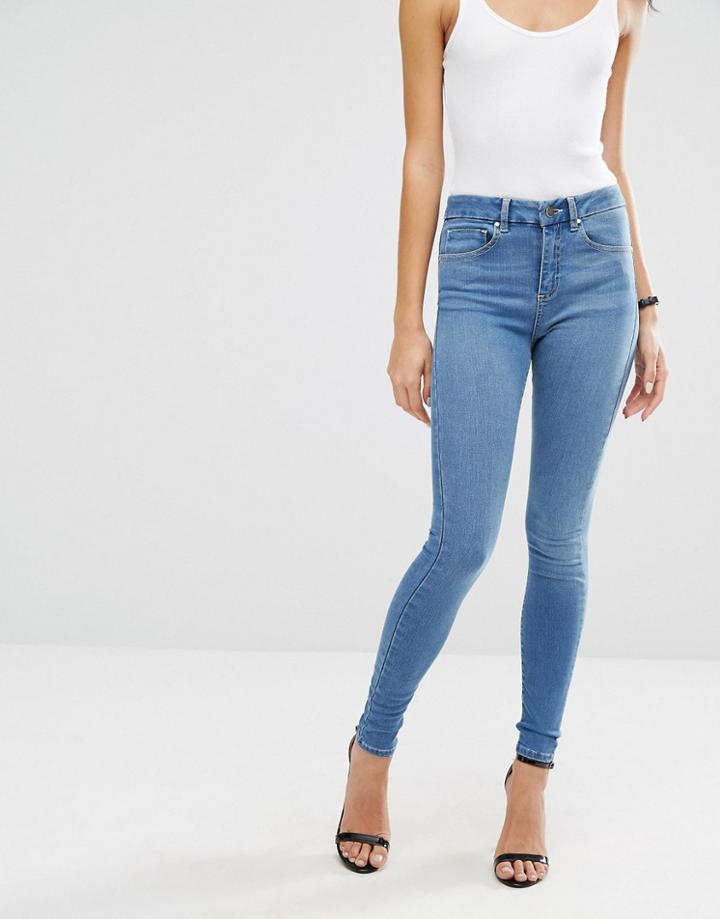 Asos 'sculpt Me' High Rise Premium Jeans In Jecca Pretty Mid Blue - Blue