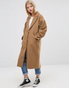 Asos Coat With Statement Sleeve In Pinstripe - Brown