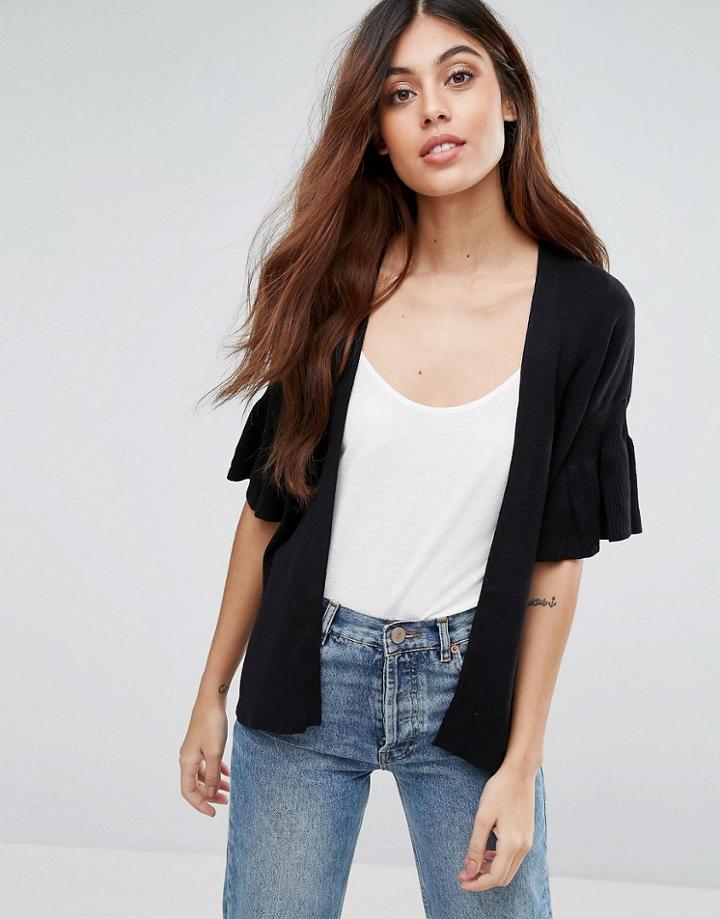 Warehouse Flutter Sleeve Cardigan - Black