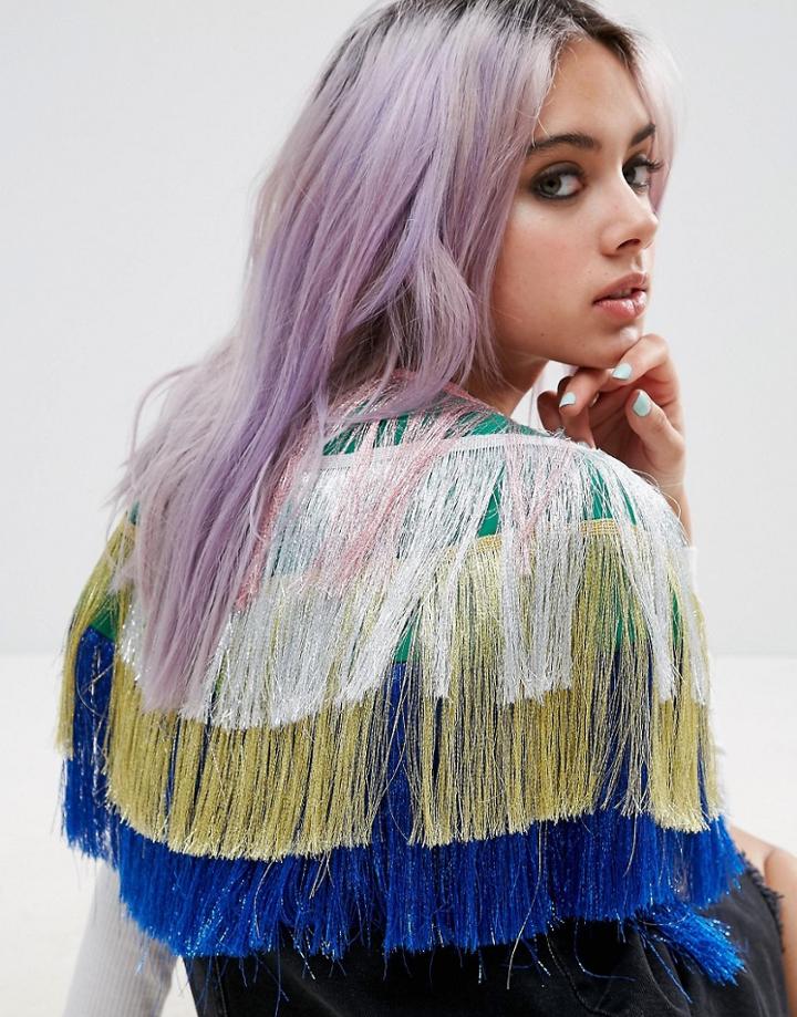 Asos Multi Tassel Metallic Fringe Cape - Multi