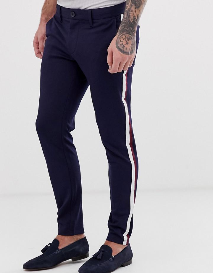Only & Sons Smart Pants With Leg Stripe - Navy