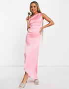 Tfnc Bridesmaid One Shoulder Maxi Dress In Bubblegum Pink