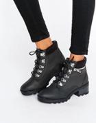 New Look Leather Look Work Boot - Black