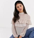 Miss Selfridge Petite Tiered Mesh Blouse In Pink