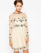 Frock And Frill Embellished Midi Skater Dress - Cream