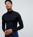 Asos Design Tall Muscle Fit Long Sleeve T-shirt With Roll Neck In Black - Black