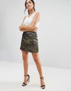 Helene Berman Jaquard Leopard Print Metallic Skirt - Gold