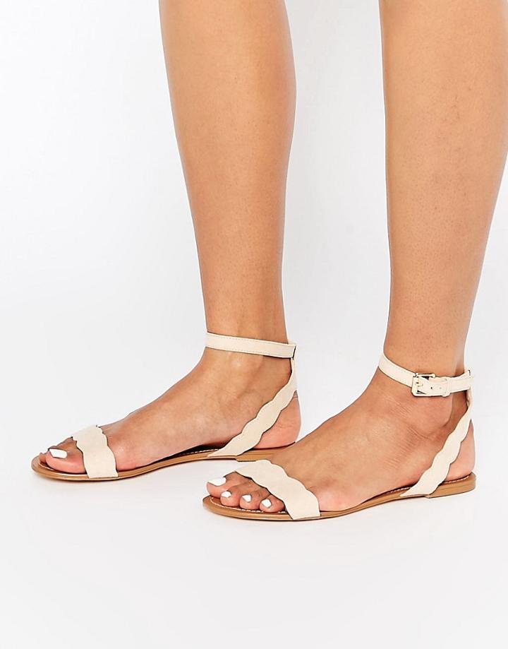 Faith Jem Nude Suede Scalloped Edge Flat Simple Sandals - Nude