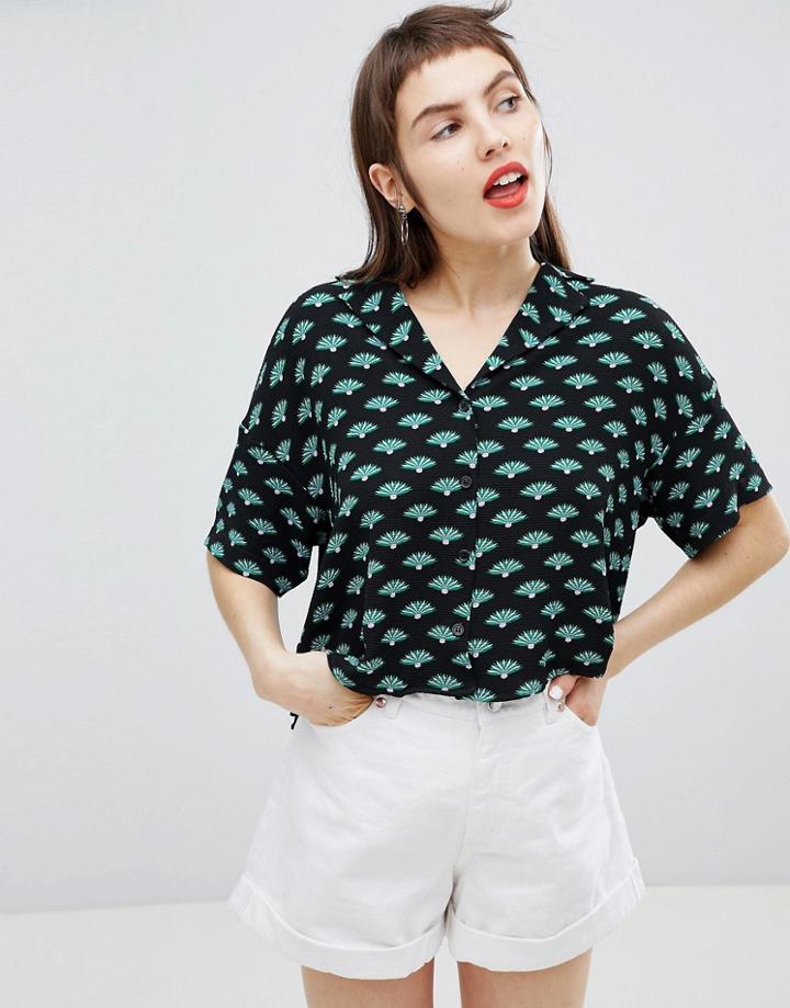 Monki Fan Print Cropped Blouse - Multi