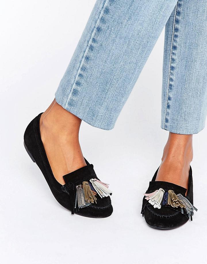 Asos Myla Suede Tassle Flat Shoes - Black