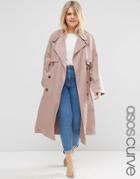 Asos Curve Trench With Waterfall Drape And Roll Back Sleeve - Blush