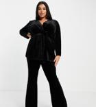 Asos Design Curve Velvet Wrap Suit Blazer In Black