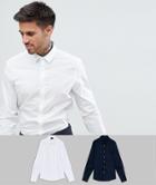 Asos Design Slim Shirt Multipack In White And Navy Save - Multi