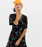 Collusion Printed Rouched Wrap Dress - Black