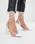 Asos Design Pucker Up Tie Leg Pointed High Heels - White