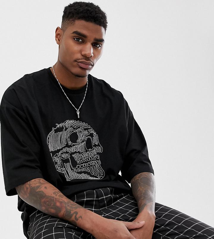 Asos Design Oversized T-shirt With Large Metallic Beaded Skull
