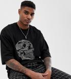 Asos Design Oversized T-shirt With Large Metallic Beaded Skull