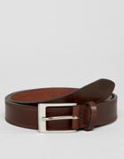 Asos Smart Slim Leather Belt In Brown With Edge Emboss - Brown