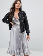 Isla Velocity Enlarged Eyelet Bomber Jacket - Black