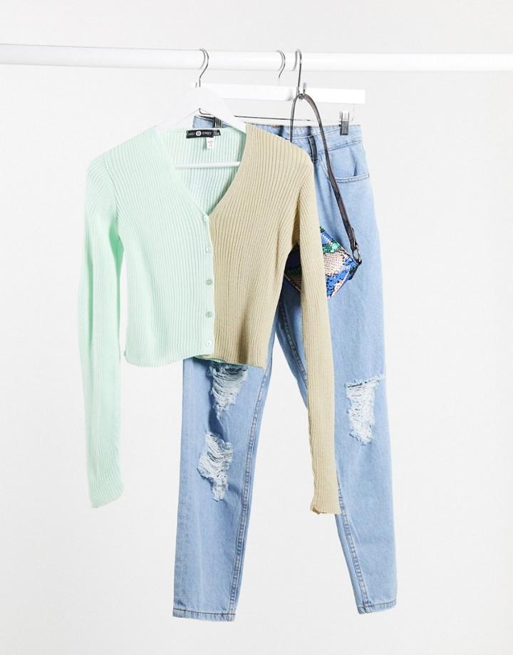 Daisy Street Contrast 90's Fitted Cardigan-green