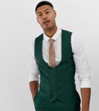Asos Design Tall Wedding Skinny Suit Vest In Forest Green Micro Texture
