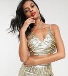 Asos Design Stripe Sequin Double Strap Crop Top Two-piece
