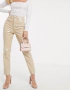 Asos Design Farleigh High Waist Slim Mom Jeans In Nude Vinyl