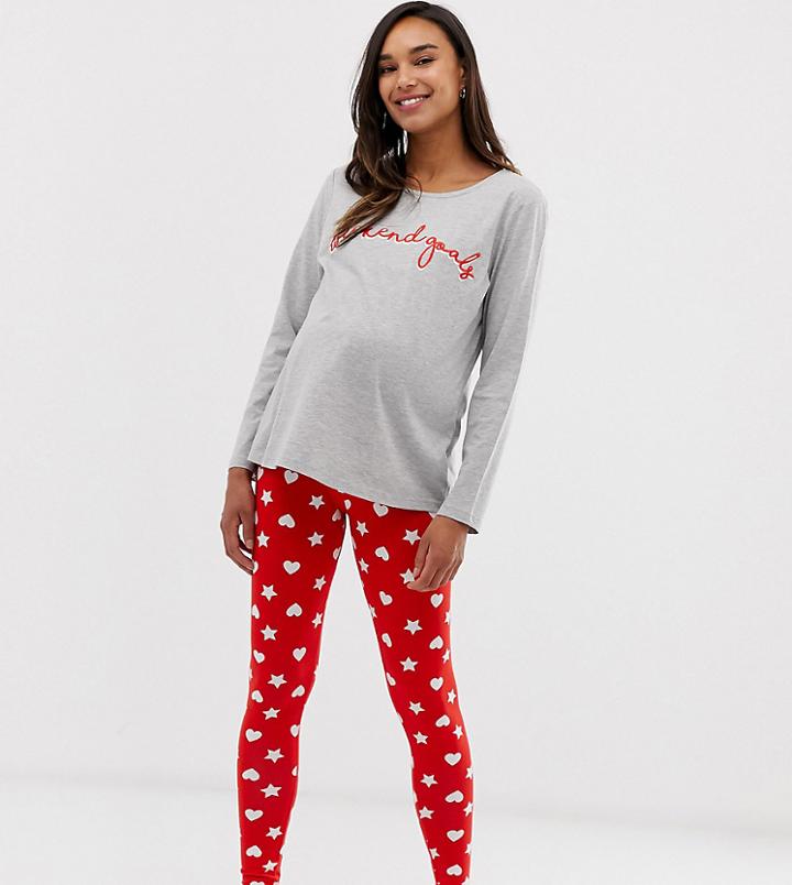 Asos Design Maternity Weekend Goals Pyjama Legging Set-multi