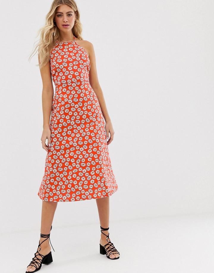 Asos Design Halterneck Midi Sundress In Daisy Print-multi