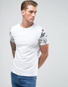 Asos Muscle T-shirt With Floral Print Sleeves - Beige