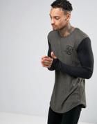 Siksilk Ribbed Long Sleeve T-shirt With Contrast Sleeves - Green