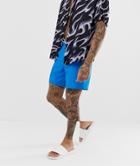 Asos Design Swim Shorts In Blue Mid Length-multi