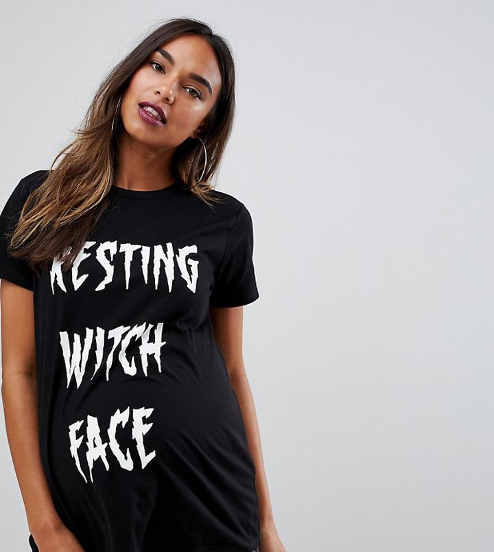 Asos Design Maternity Halloween Resting Witch Face T-shirt - Black