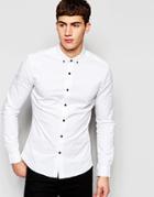 Asos Skinny Shirt In White Twill With Long Sleeves - White