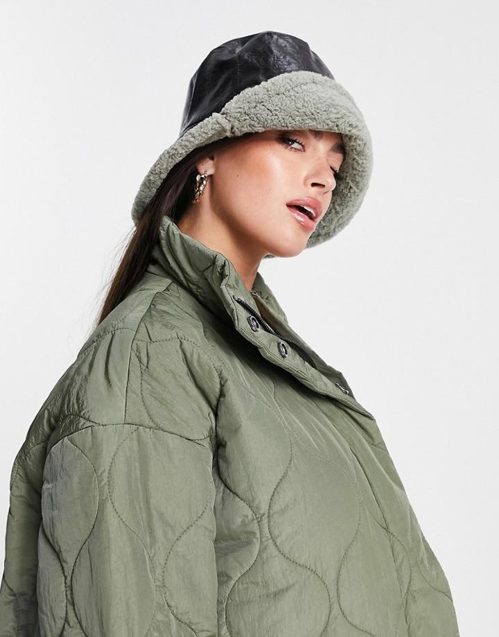 Asos Design Bucket Hat In Pu With Contrast Shearling Turn Up In Multi-black