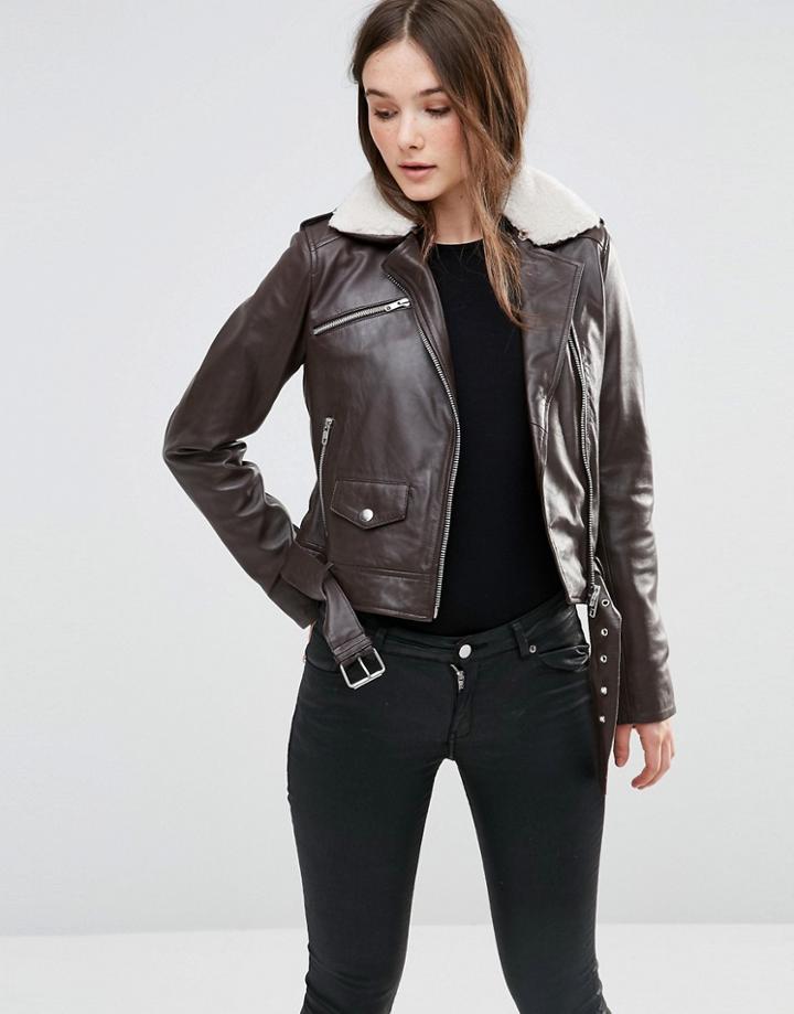 Barney's Originals Aviator Faux Leather Jacket - Brown