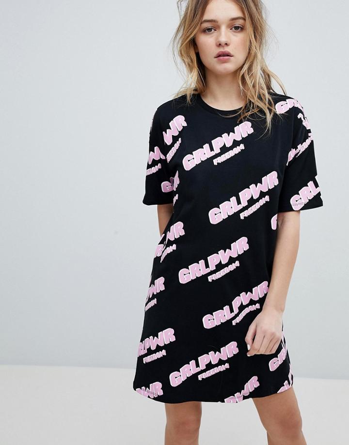 Asos T-shirt Dress With Girl Power Slogan - Black