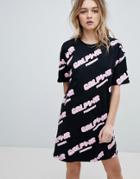 Asos T-shirt Dress With Girl Power Slogan - Black