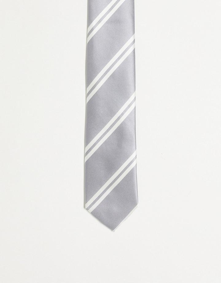River Island Stripe Tie In Grey-gray