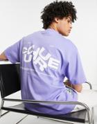 The Couture Club Oversized T-shirt In Lilac With Logo Chest And Back Puff Print-purple