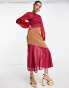 Never Fully Dressed Balloon Sleeve Maxi Dress In Contrast Panels-pink